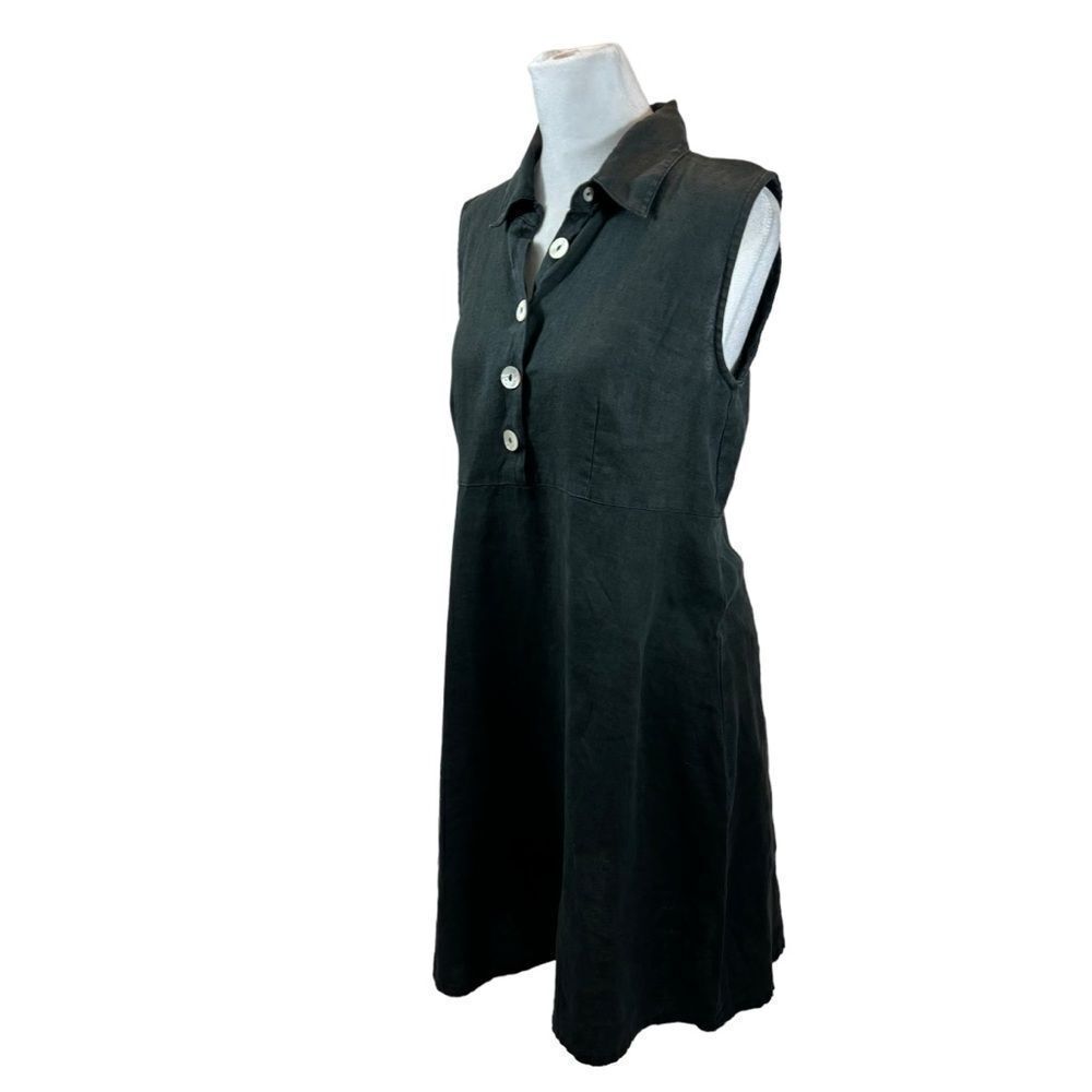 Vintage Clio Brand Dark Grey Collared Linen Mini Dress Size Small